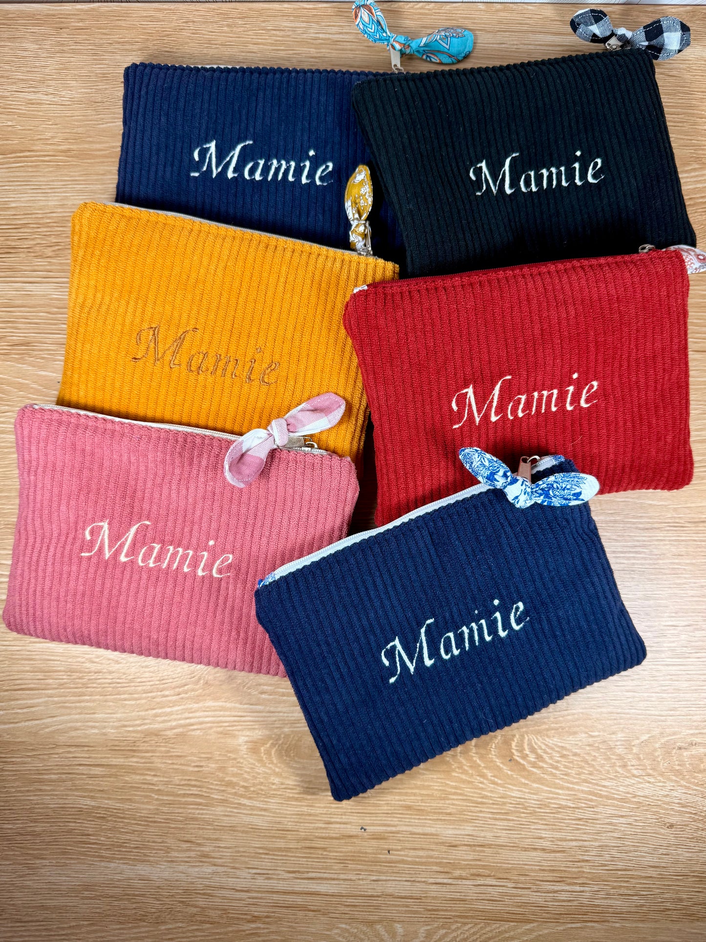 Câlins et Rêves petite pochette velours côtelés Noir Vichy Noir
