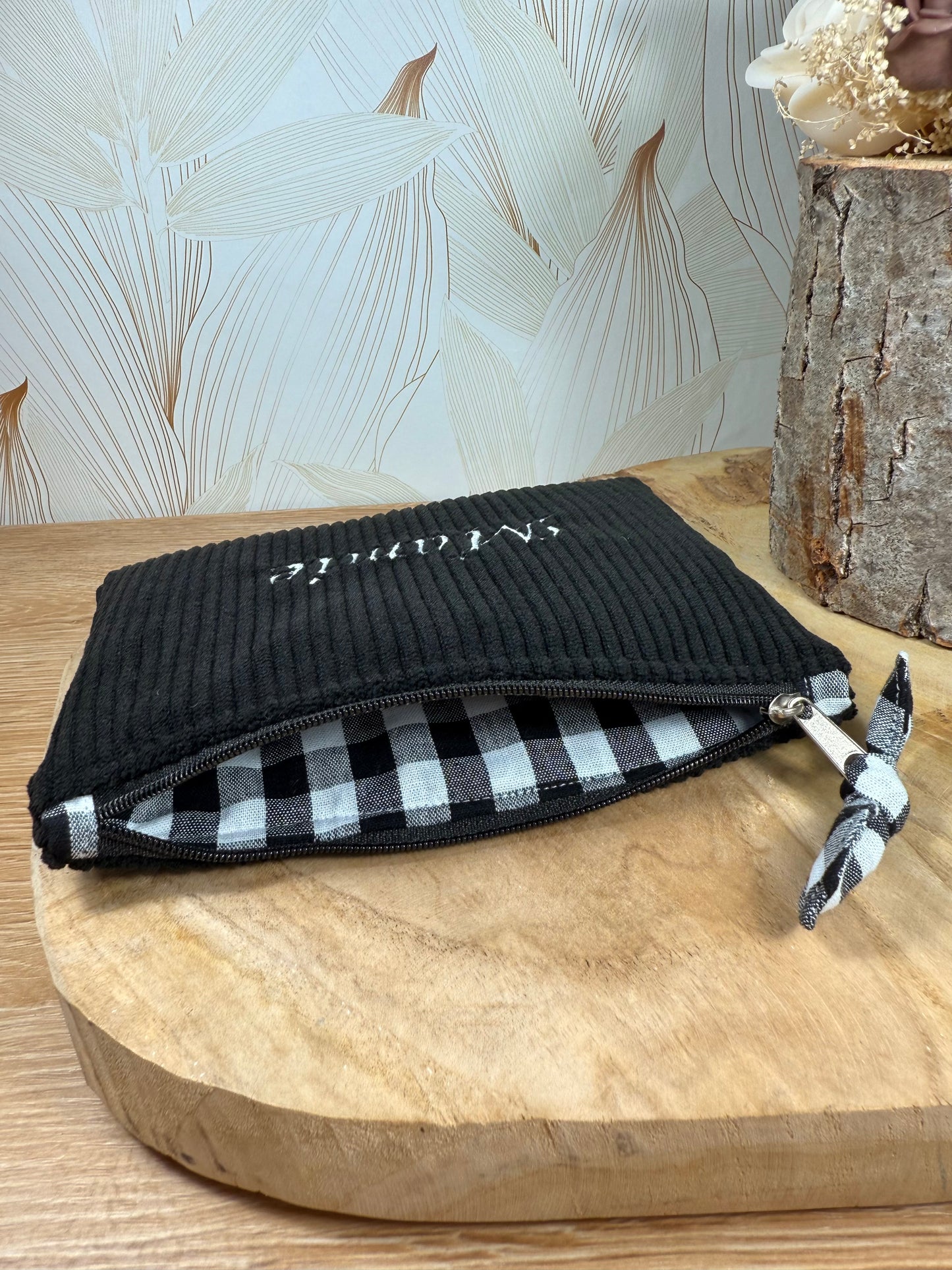 Câlins et Rêves petite pochette velours côtelés Noir Vichy Noir