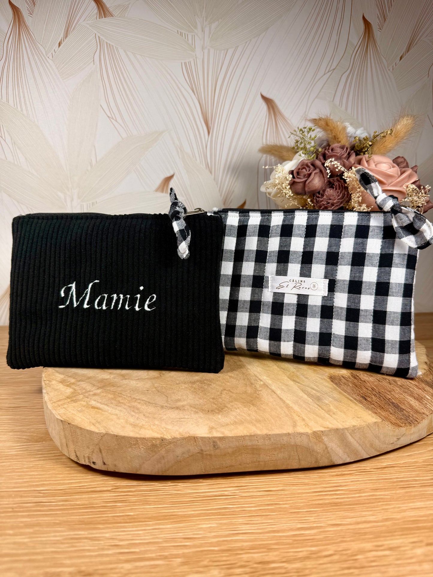 Câlins et Rêves petite pochette velours côtelés Noir Vichy Noir