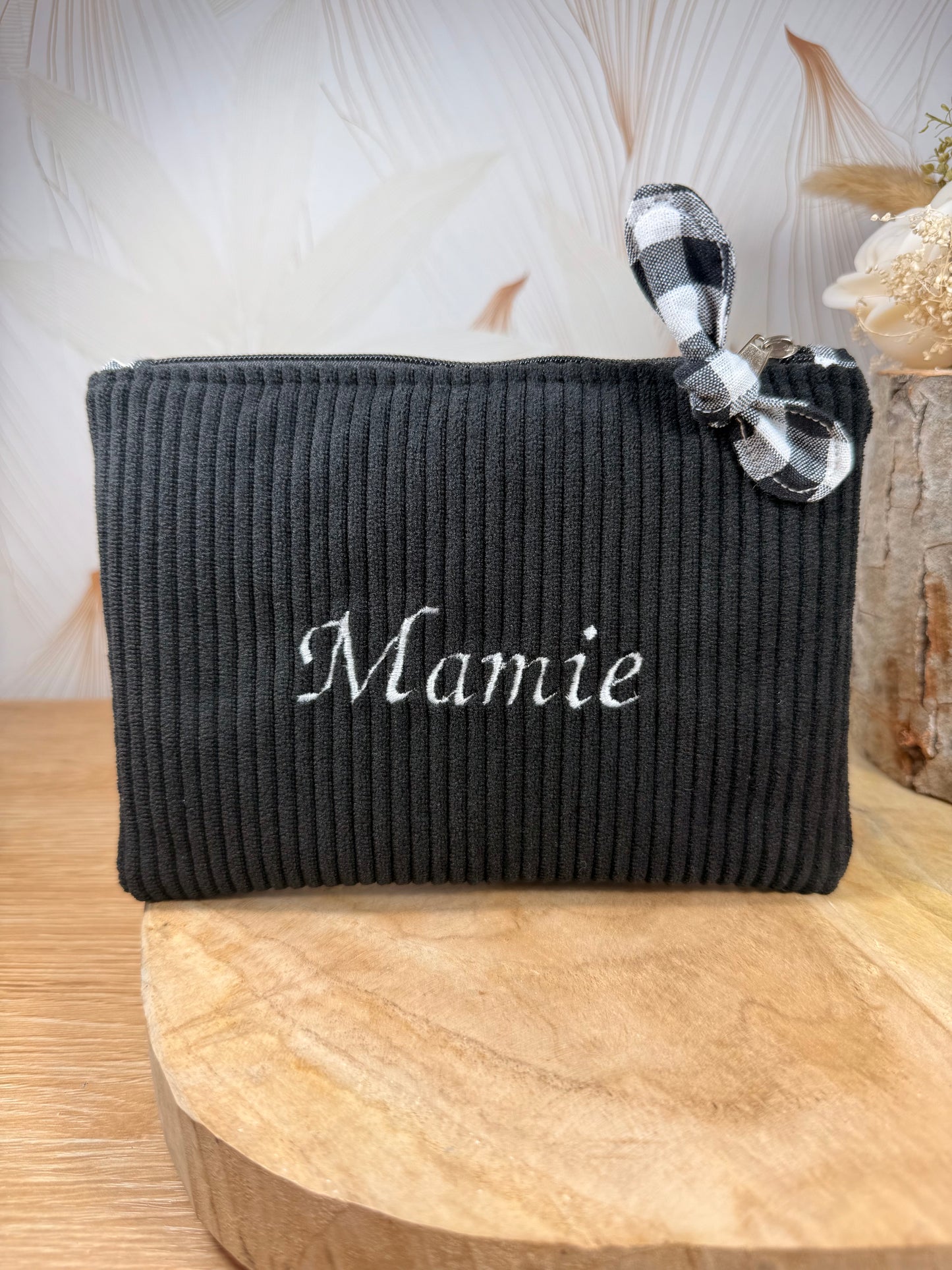 Câlins et Rêves petite pochette velours côtelés Noir Vichy Noir