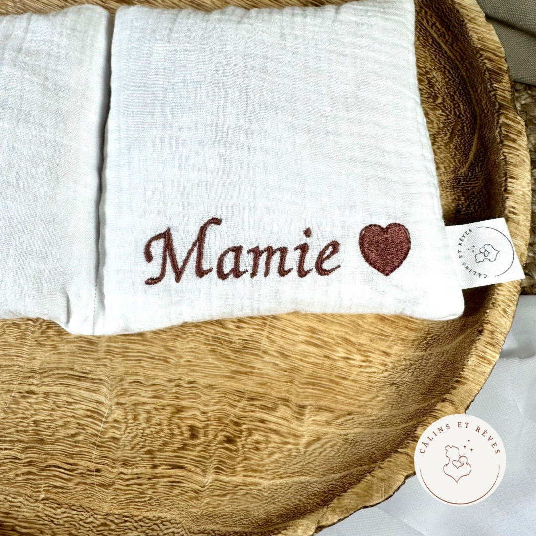 bouillotte sèche aux noyaux de cerises blanc prénom