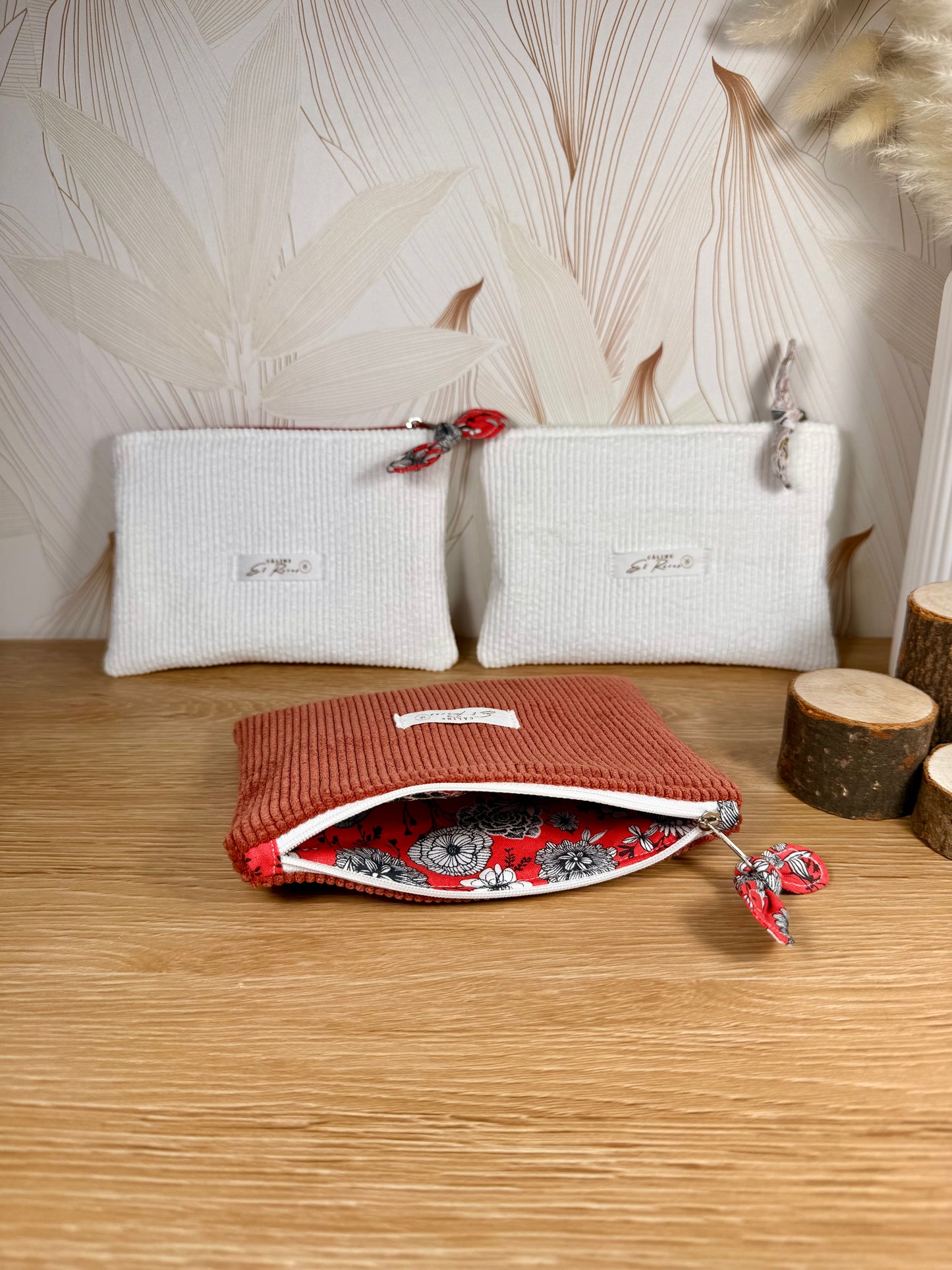 Calins et Reves petite pochette velours cotelé Blanc Amalya