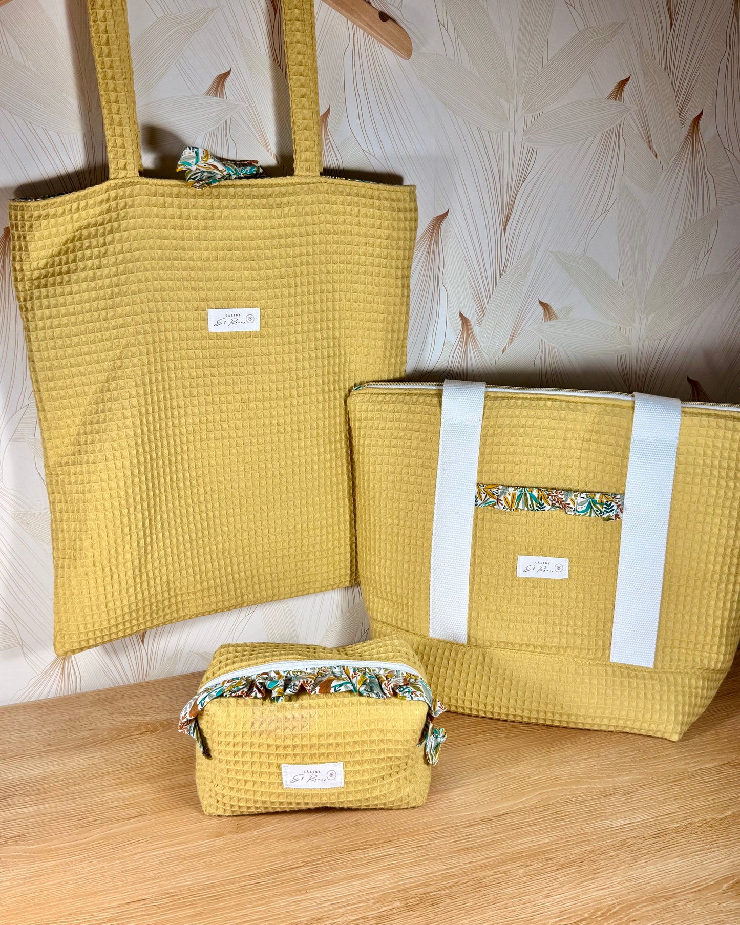 Calins et Reves tot bag personnalise nid d'abeille jaune alba