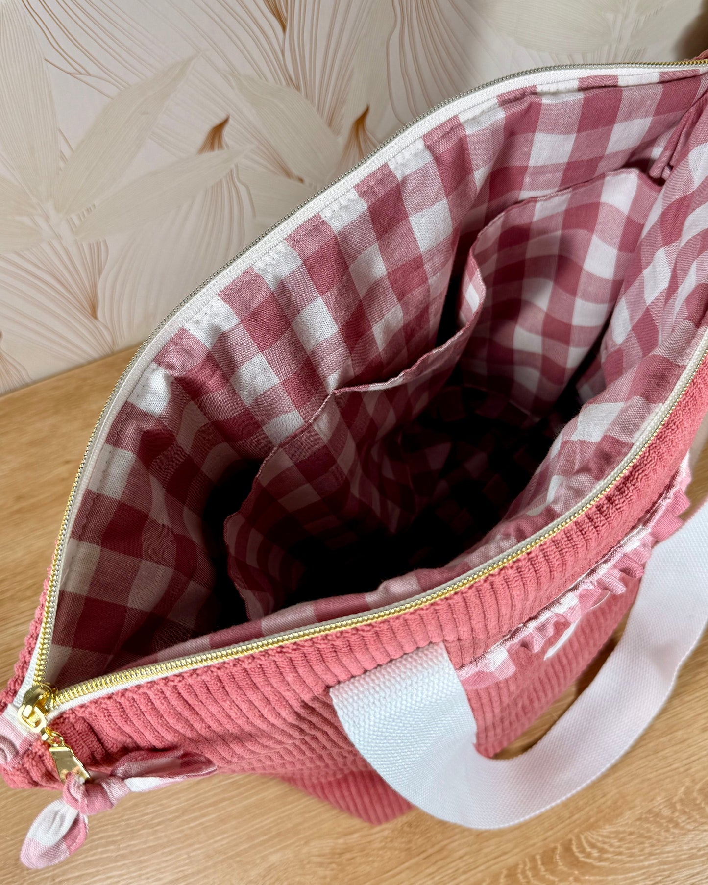 Calins et Reves sac personnalise velours rose vichy rose