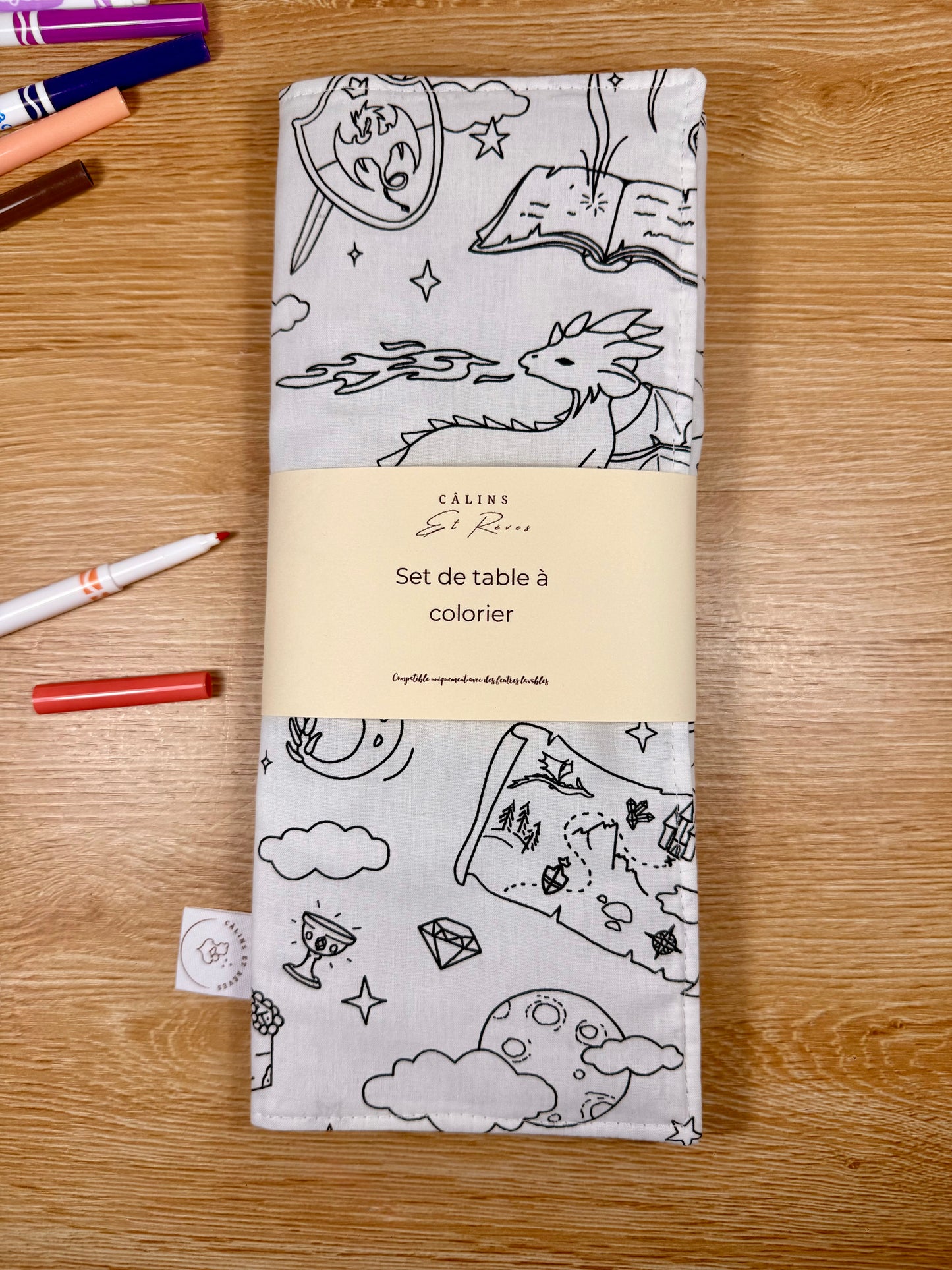 Câlins et Rêves set de table à colorier dragon