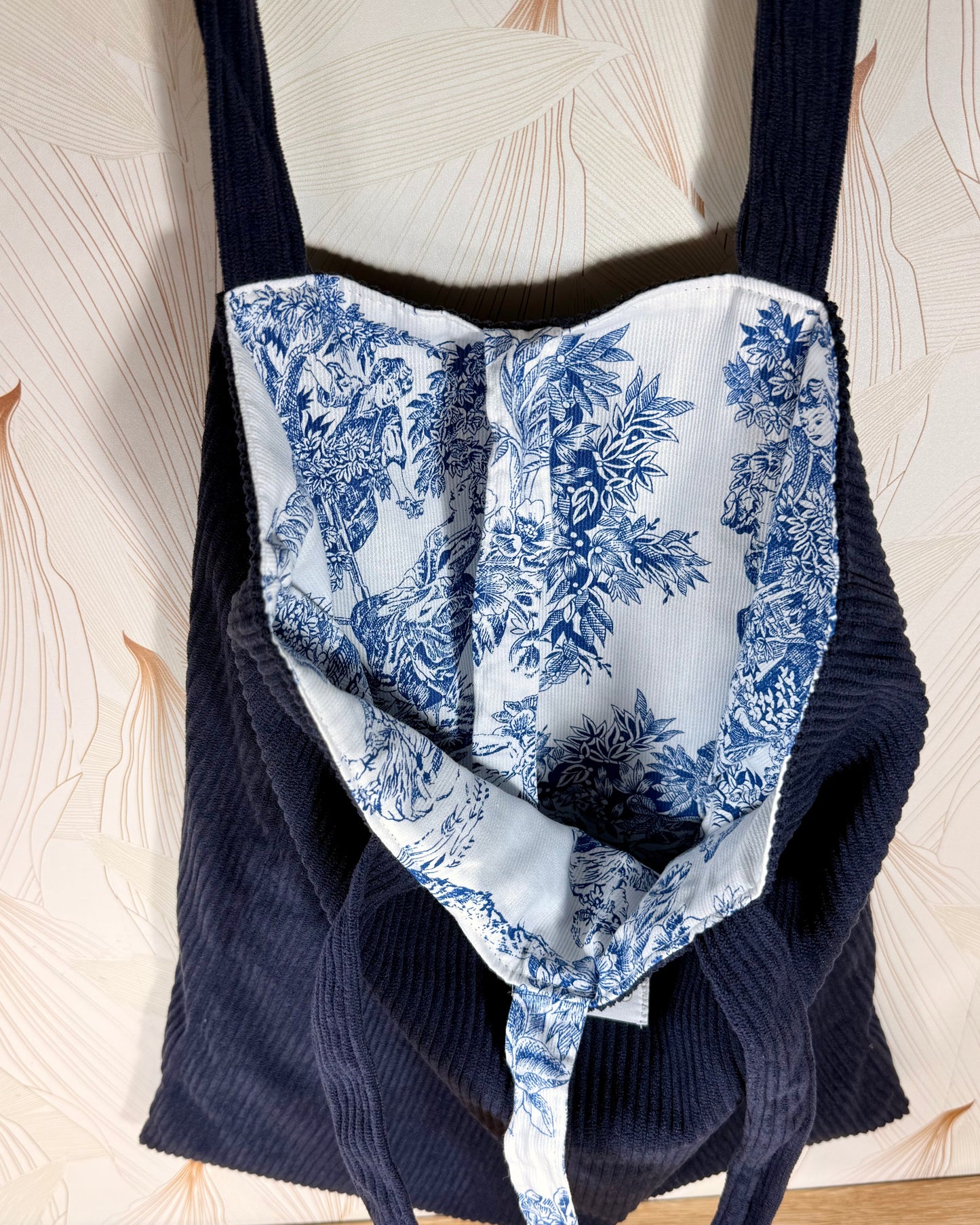 Calins et Reves tot bag personnalise velours bleu jouy bleu