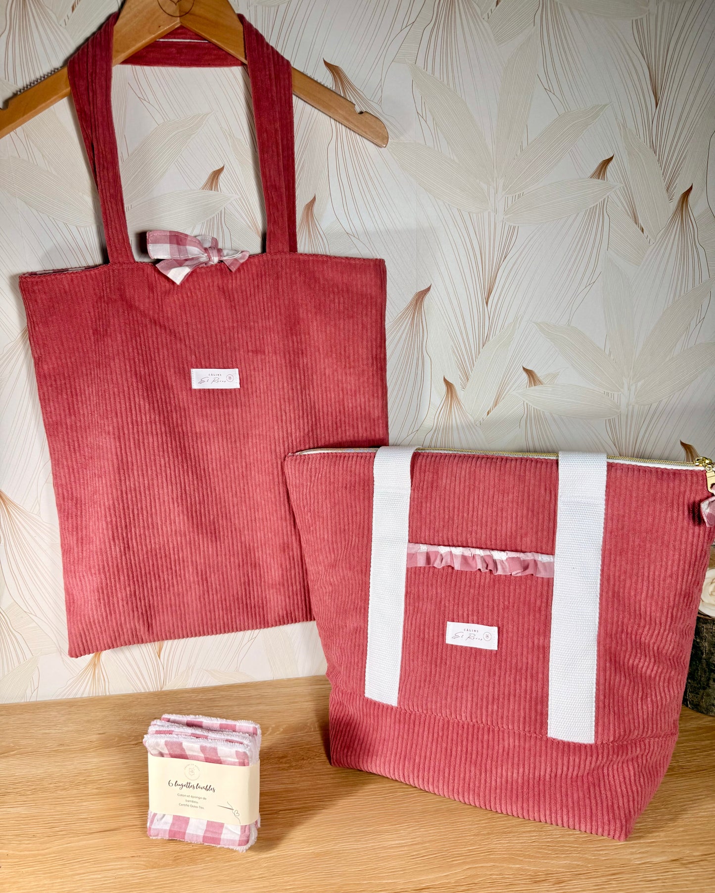 Calins et Reves tot bag personnalise velours rose vichy rose