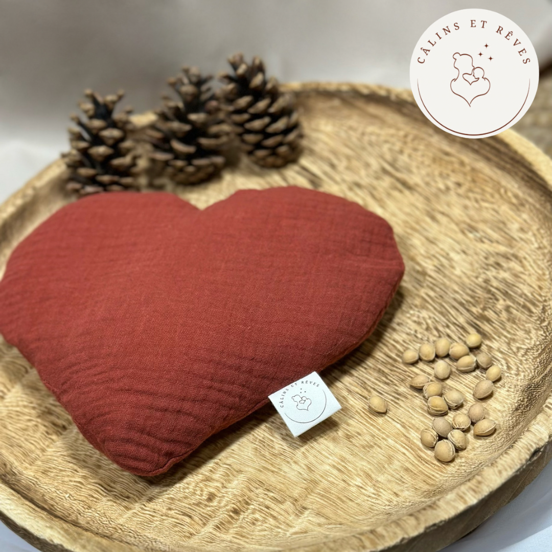 bouillotte sèche aux noyaux de cerises coeur