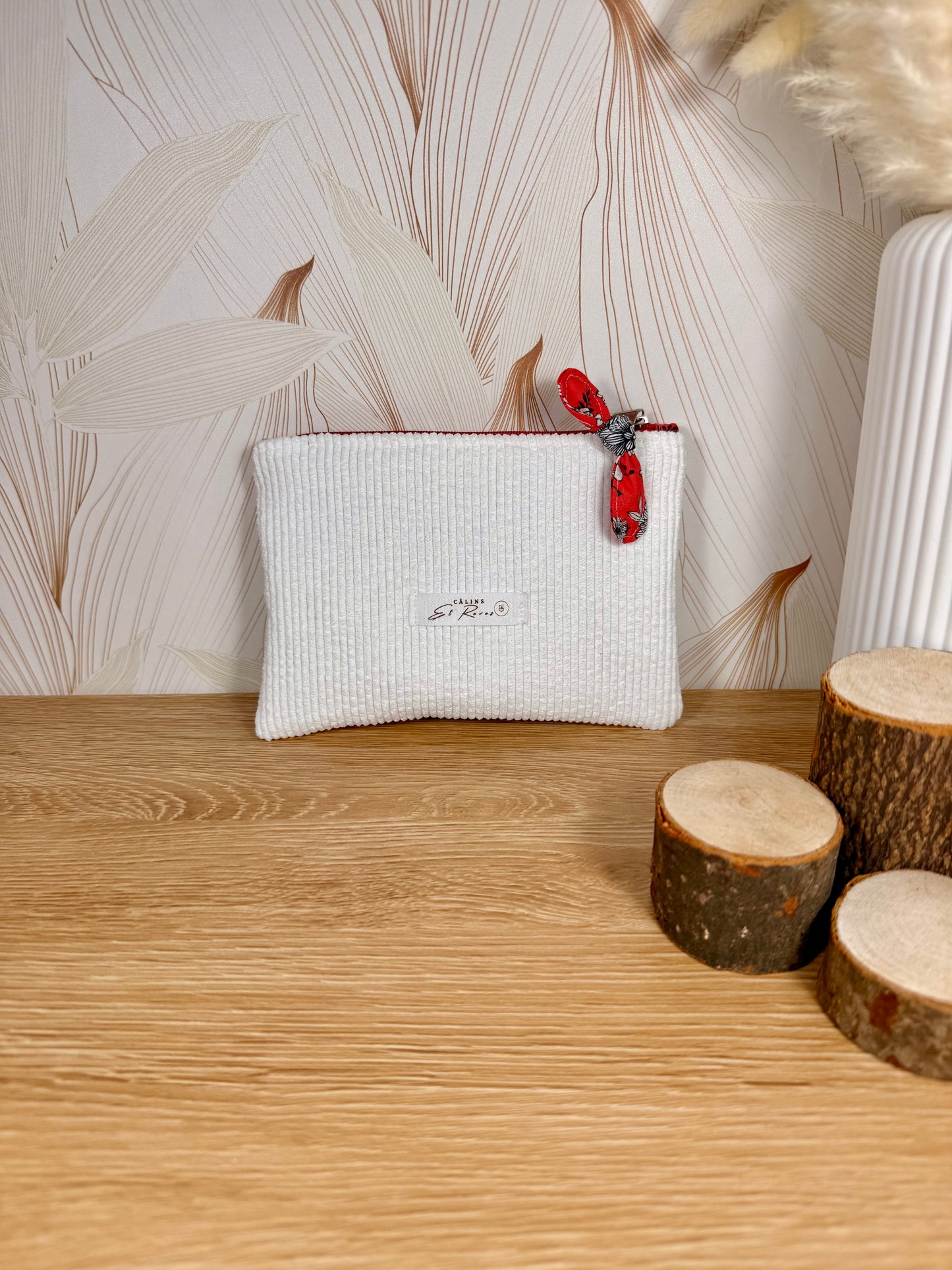 Calins et Reves petite pochette velours cotelé Blanc Corail