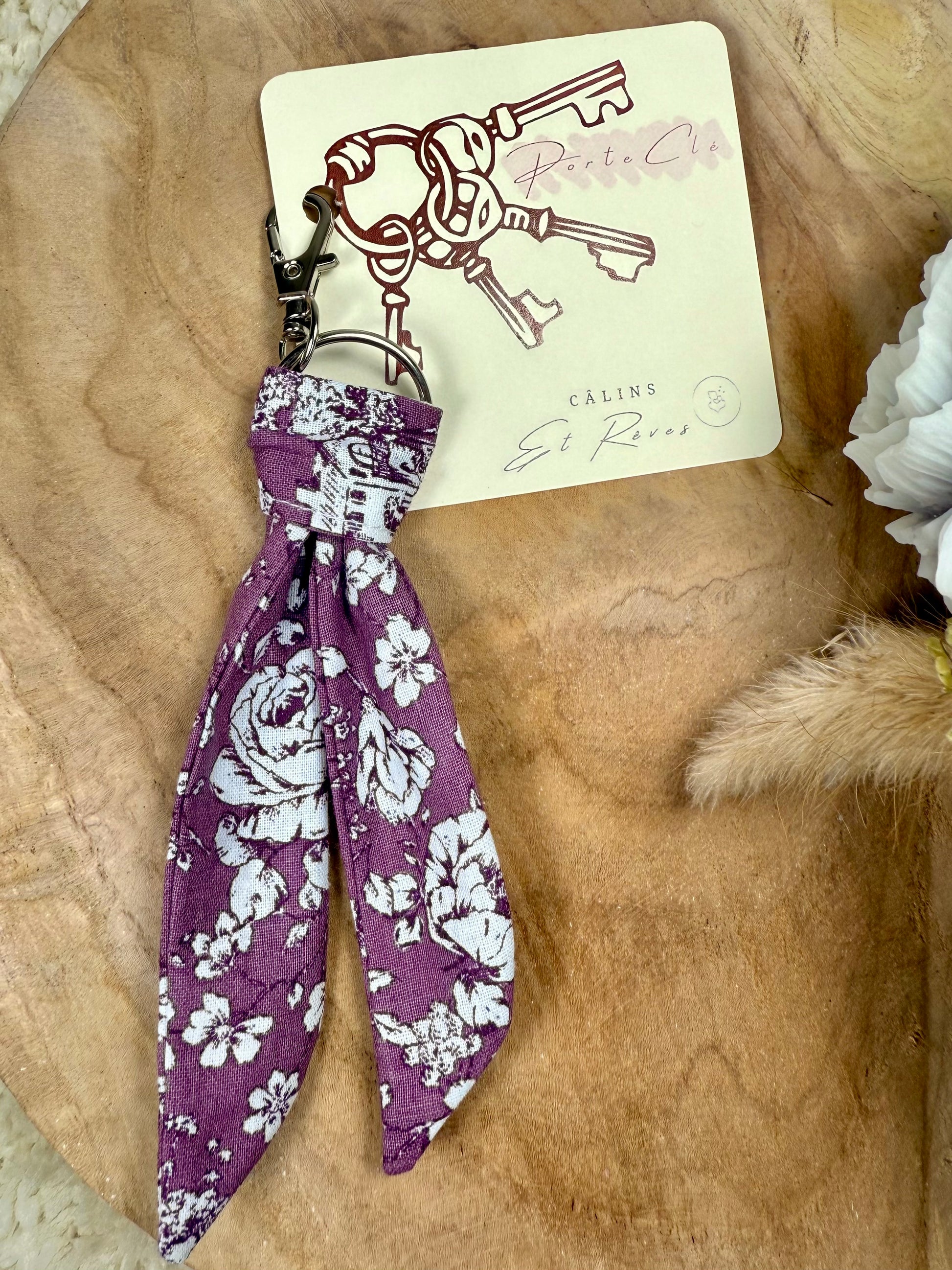 Câlins et Rêves porte clé bucolique violet