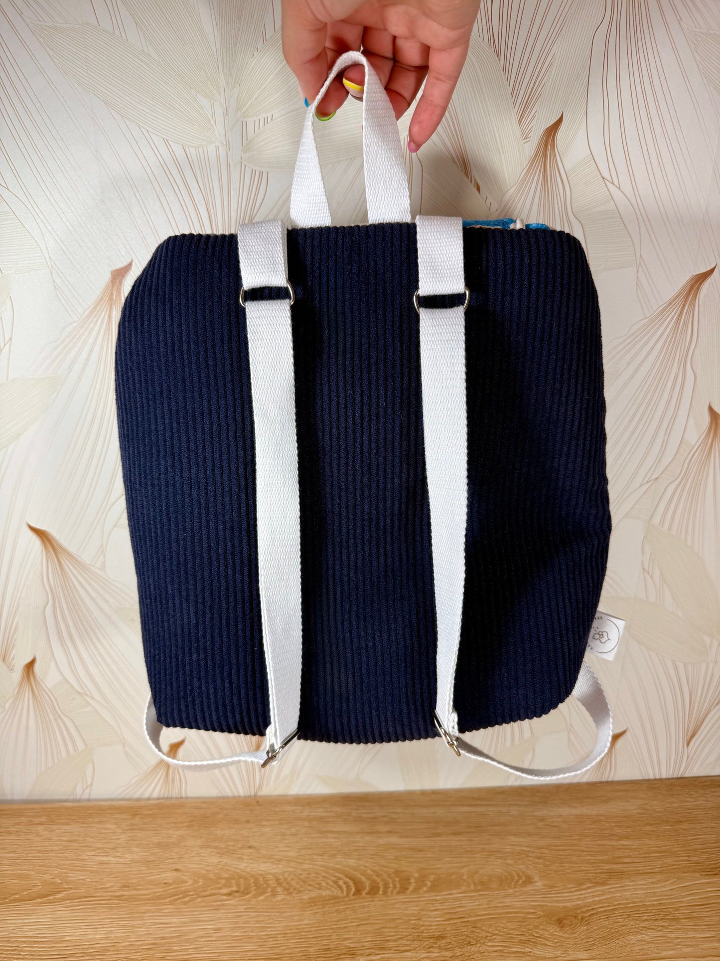 Calins et Reves sac velours bleu baleine