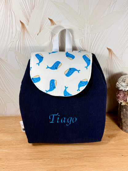 Calins et Reves sac velours bleu baleine