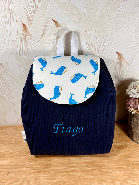 Calins et Reves sac velours bleu baleine