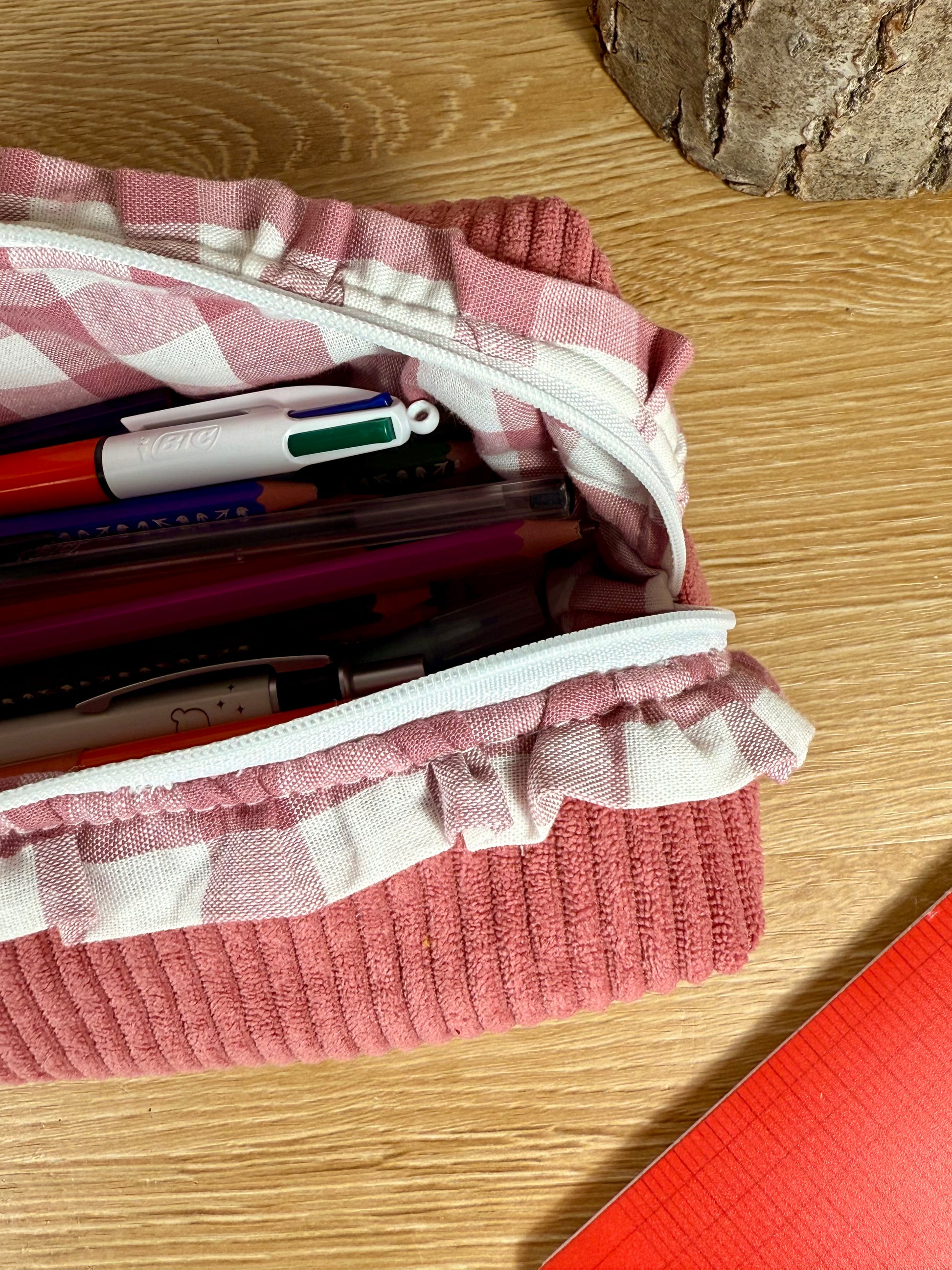 Calins et Reves trousse à crayons rose vichy