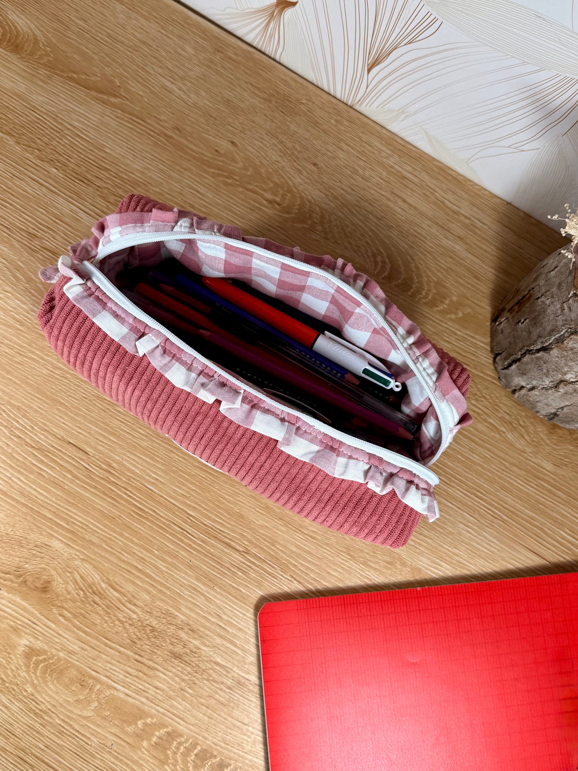 Calins et Reves trousse à crayons rose vichy