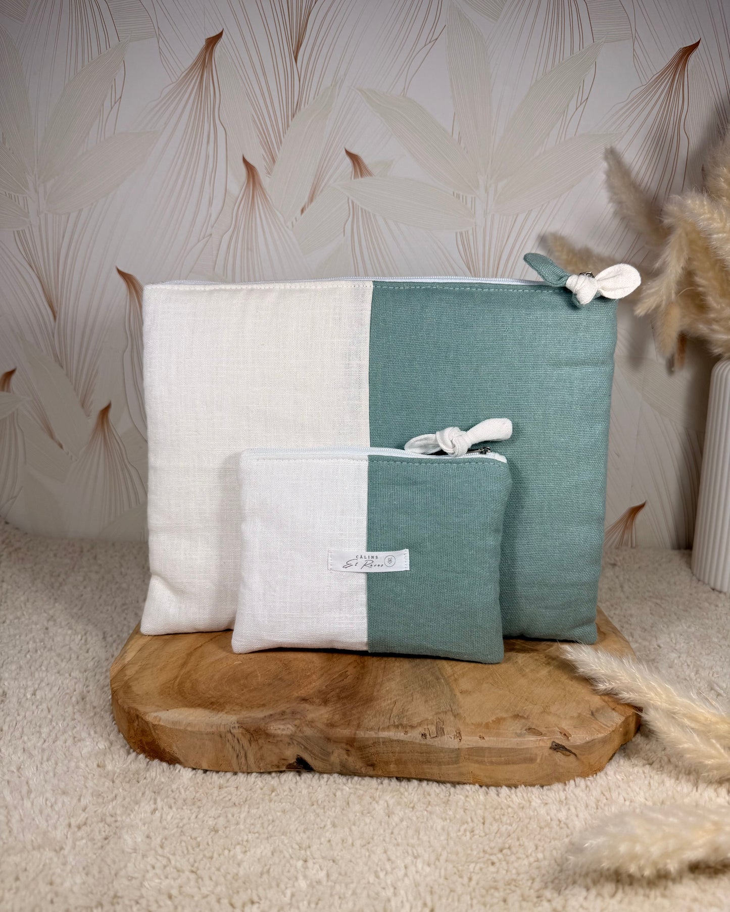 Calins et Reves petite pochette lin blanc et vert