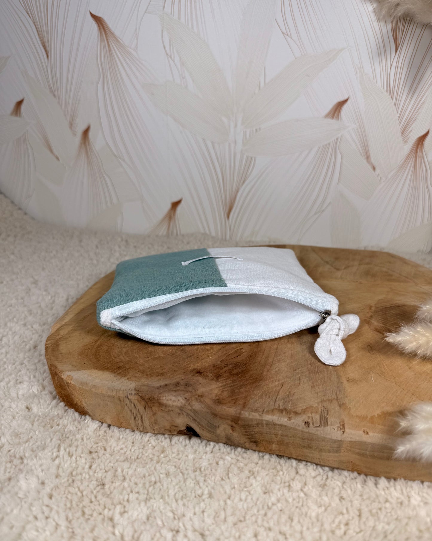 Calins et Reves petite pochette lin blanc et vert