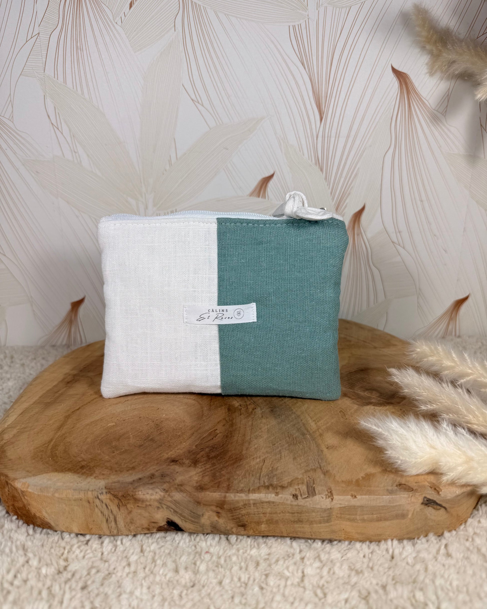 Calins et Reves petite pochette lin blanc et vert