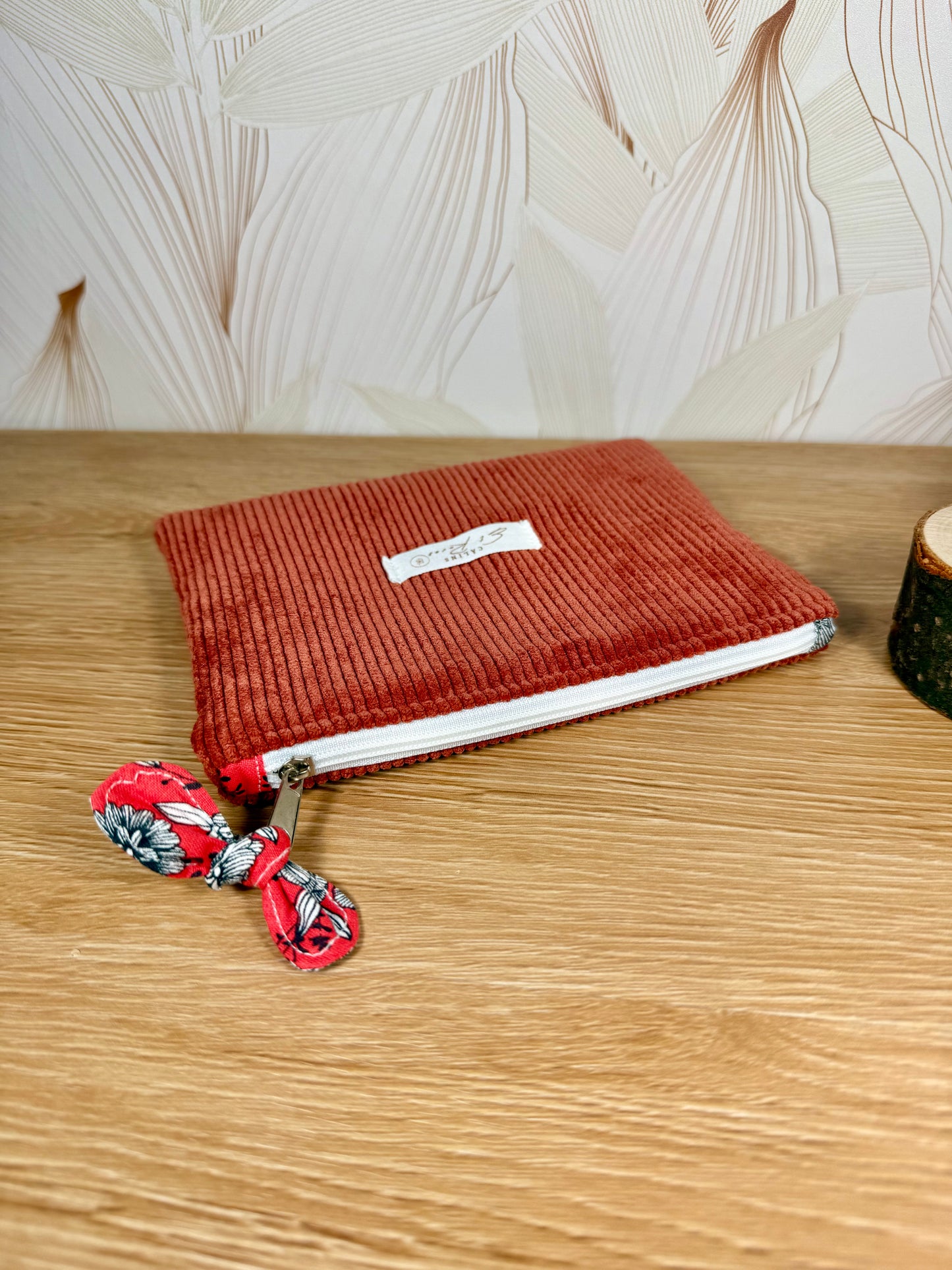 Calins et Reves petite pochette velours cotelé Rouille Corail