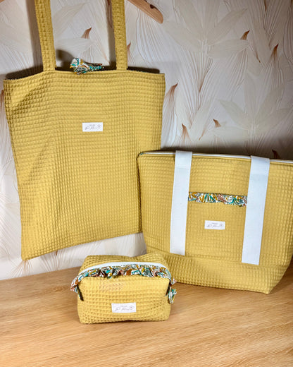 Calins et Reves tot bag personnalise nid d'abeille jaune alba