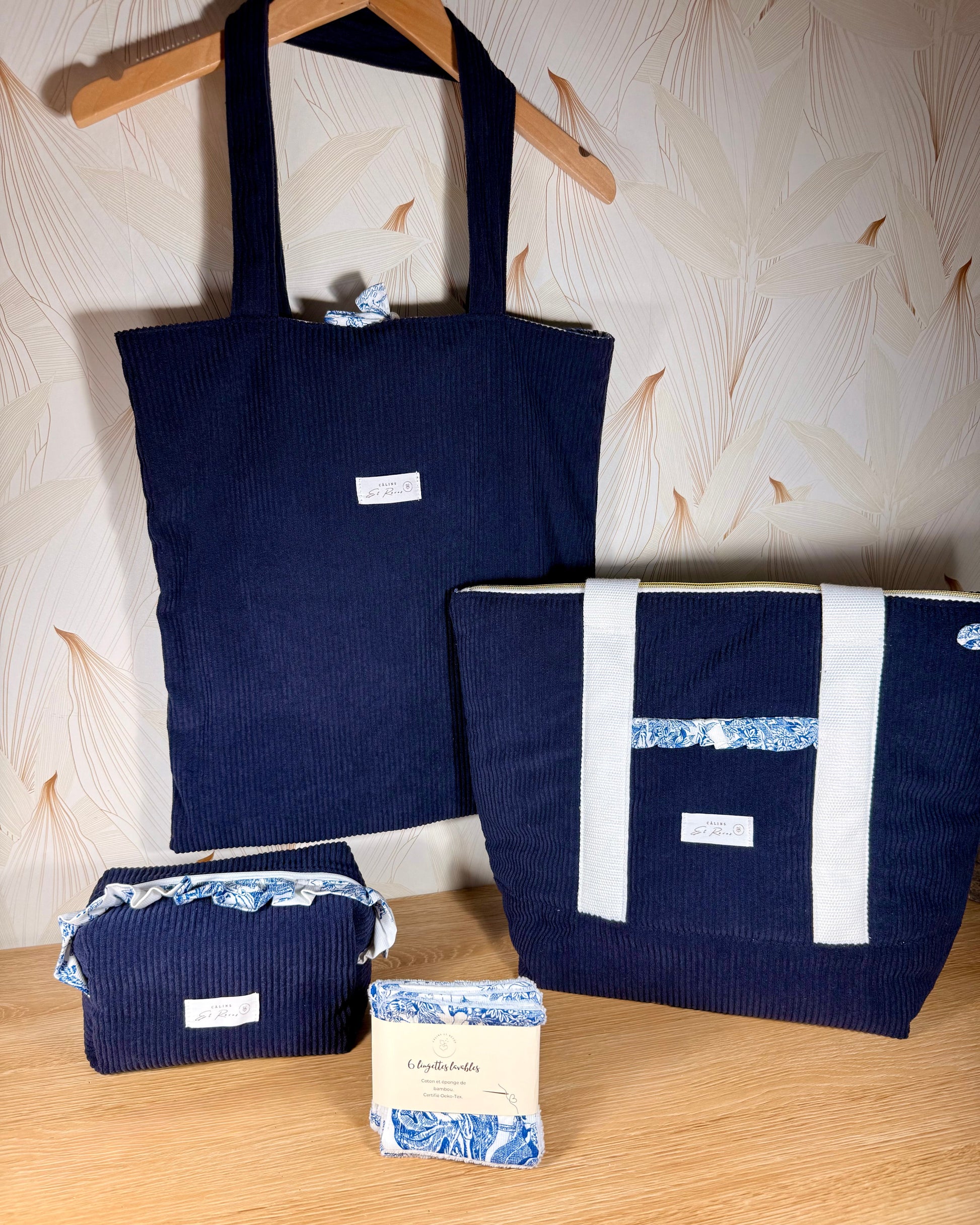 Calins et Reves sac personnalise velours bleu jouy bleu