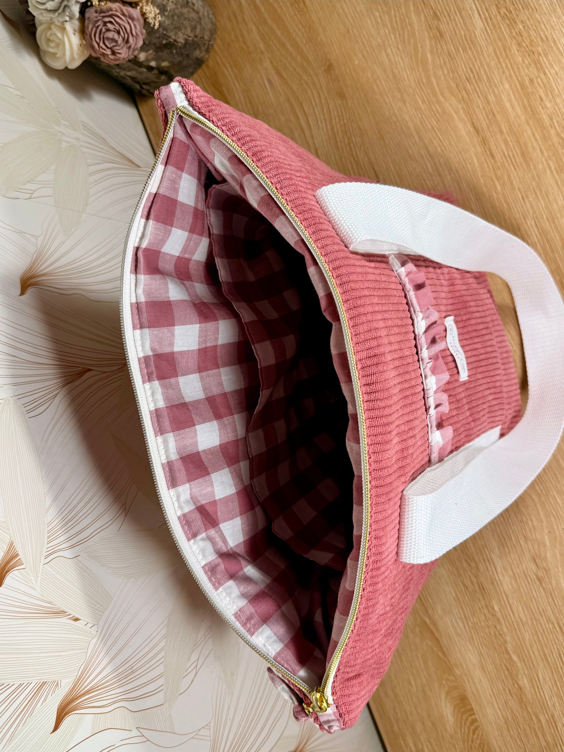 Calins et Reves sac personnalise velours rose vichy rose