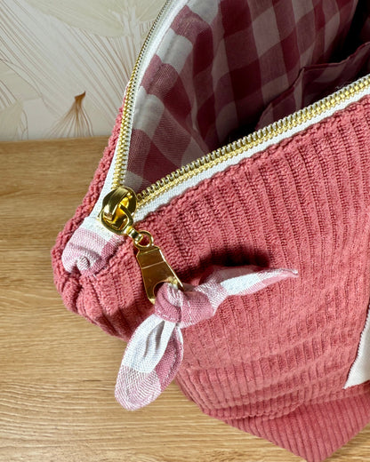 Calins et Reves sac personnalise velours rose vichy rose