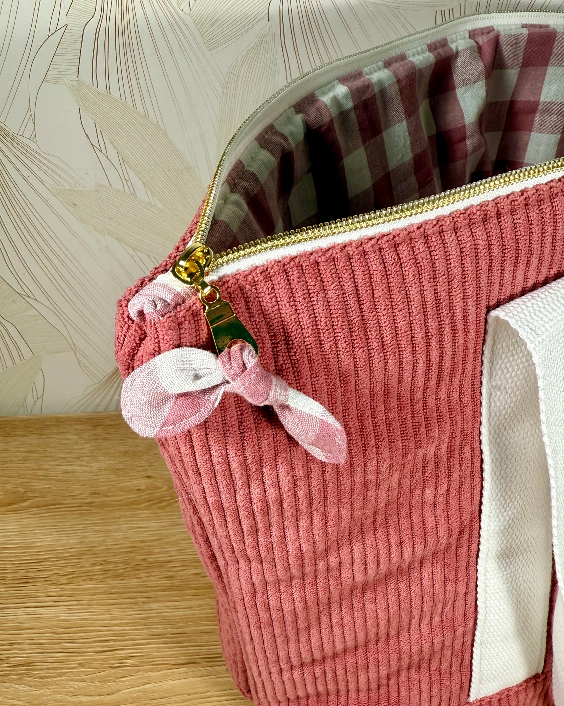 Calins et Reves sac personnalise velours rose vichy rose