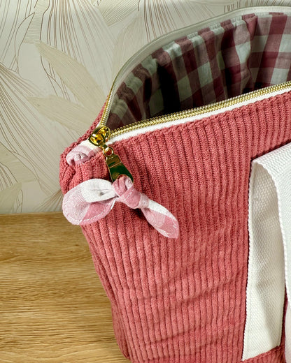 Calins et Reves sac personnalise velours rose vichy rose