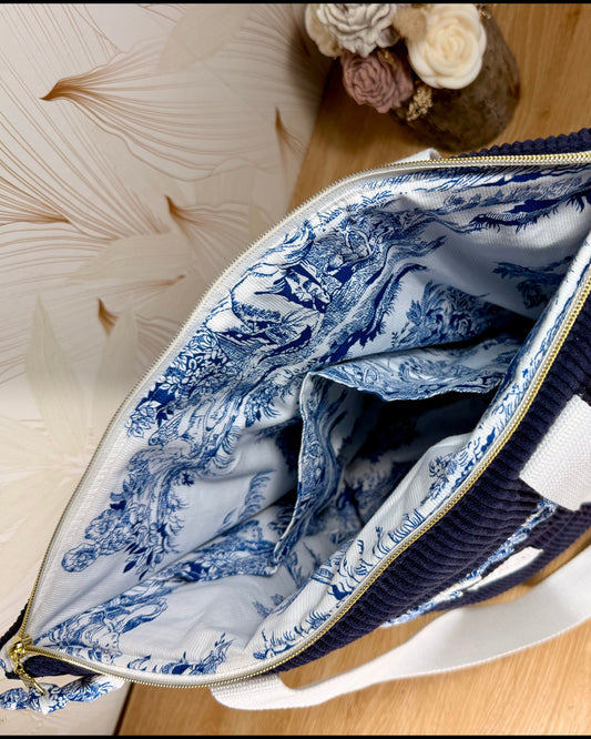 Calins et Reves sac personnalise velours bleu jouy bleu