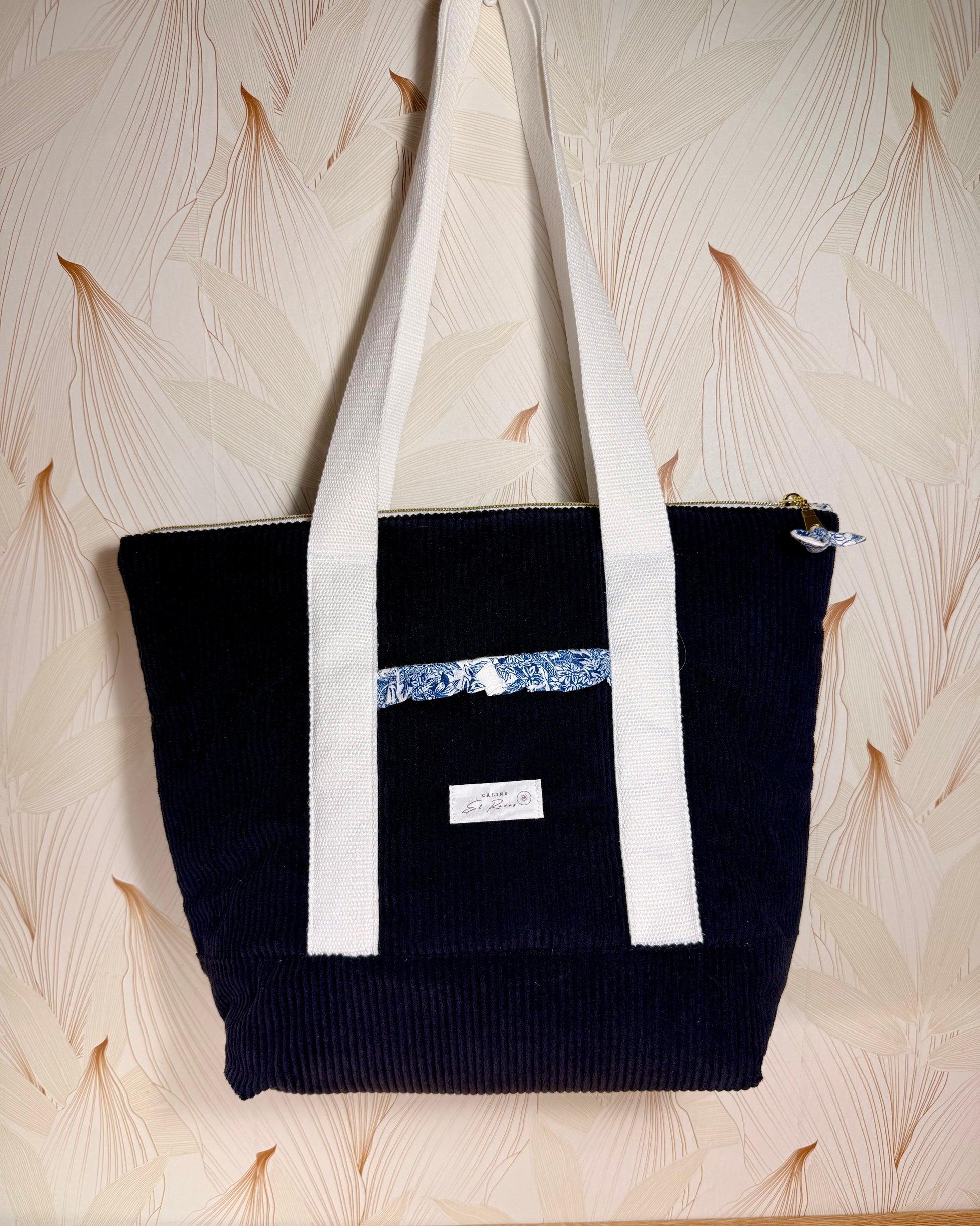 Calins et Reves sac personnalise velours bleu jouy bleu