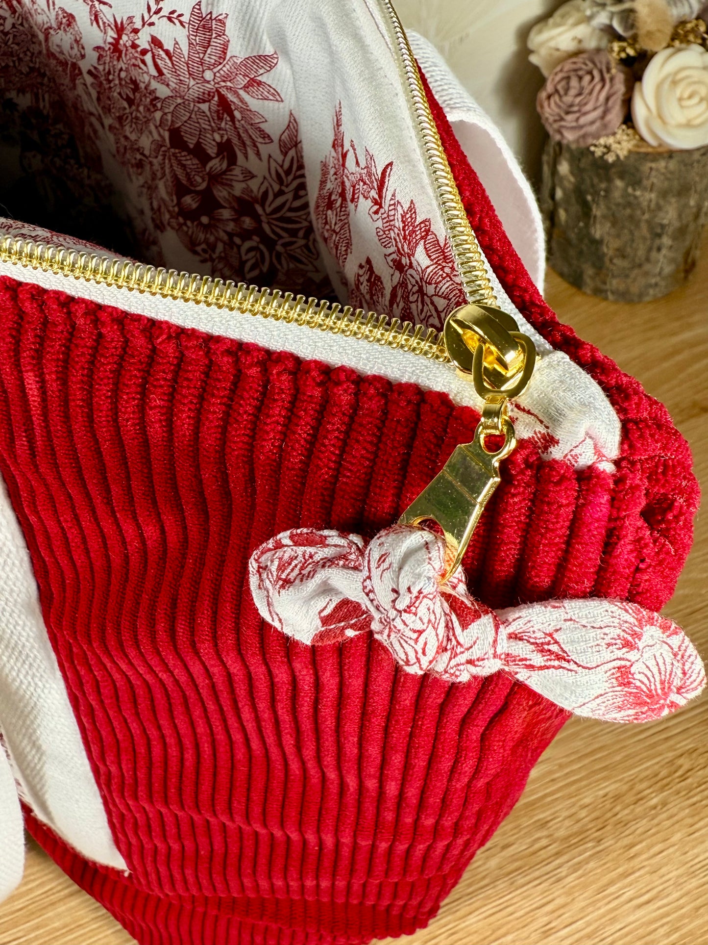 Calins et Reves sac velours jouy rouge a fermeture