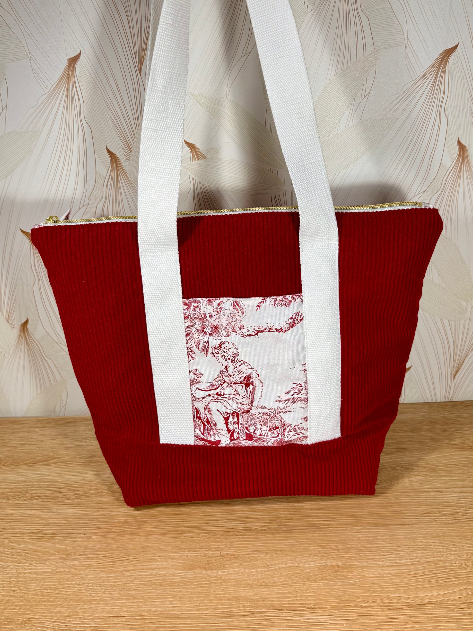 Calins et Reves sac velours jouy rouge a fermeture