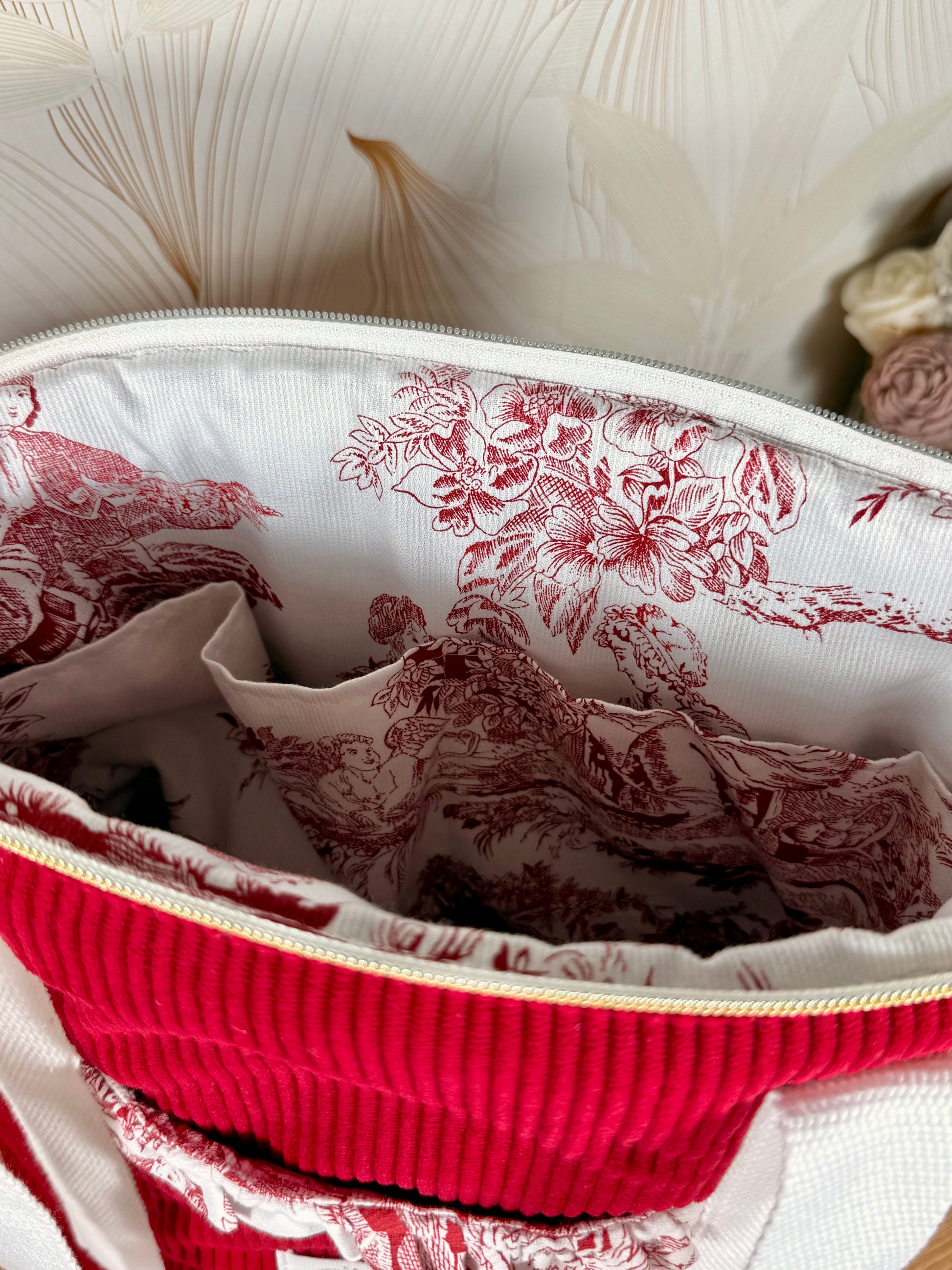 Calins et Reves sac velours jouy rouge a fermeture