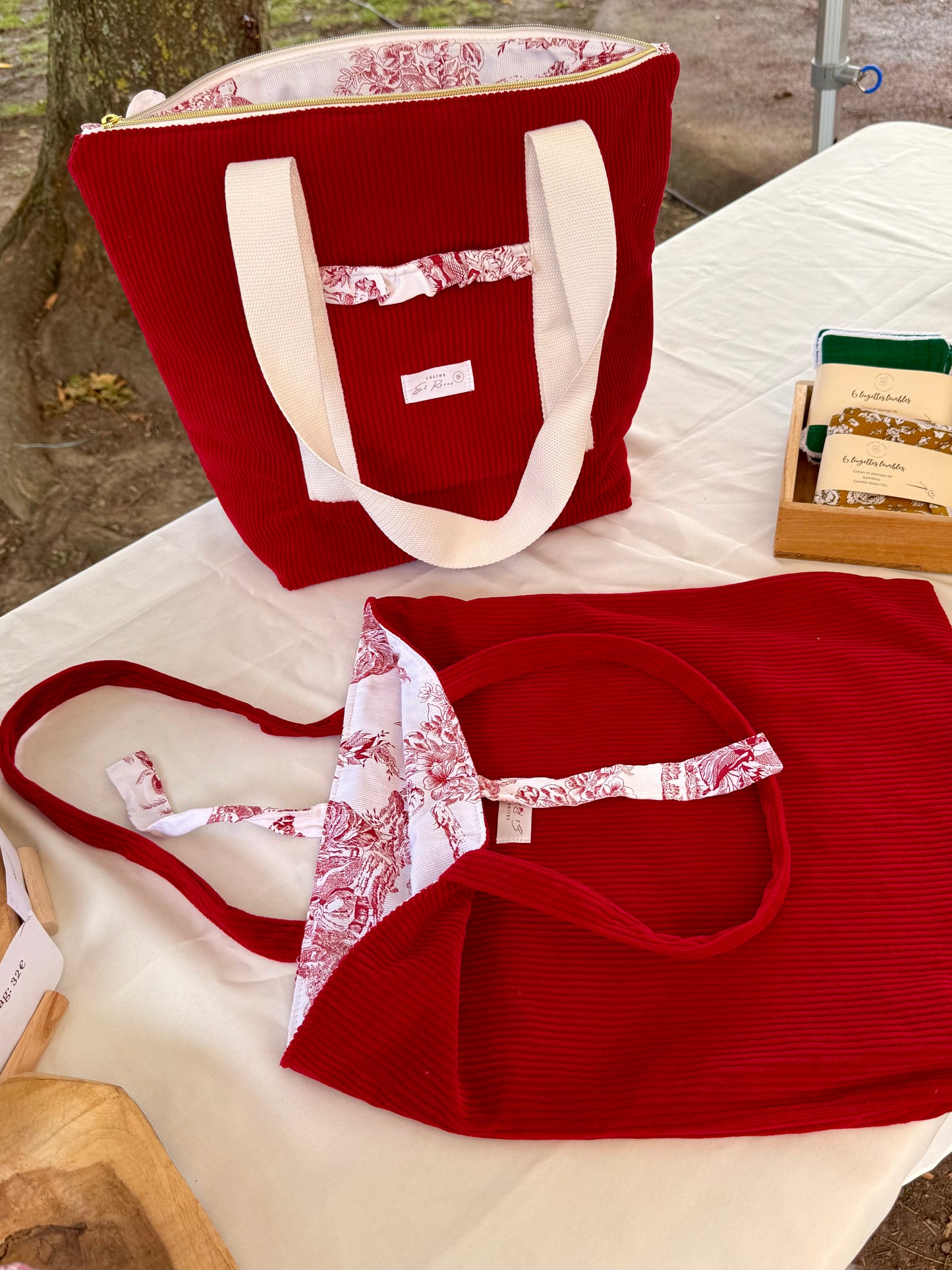 Sac velours personnalisé jouy rouge