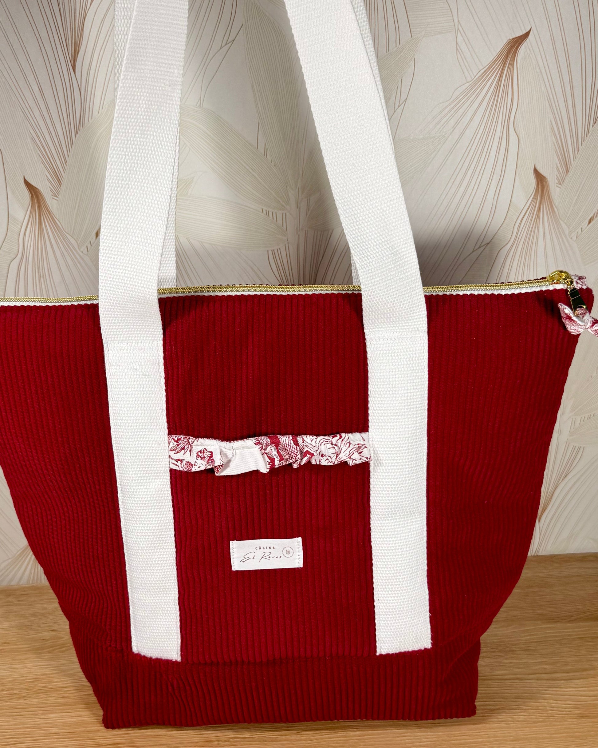 Calins et Reves sac velours jouy rouge a fermeture