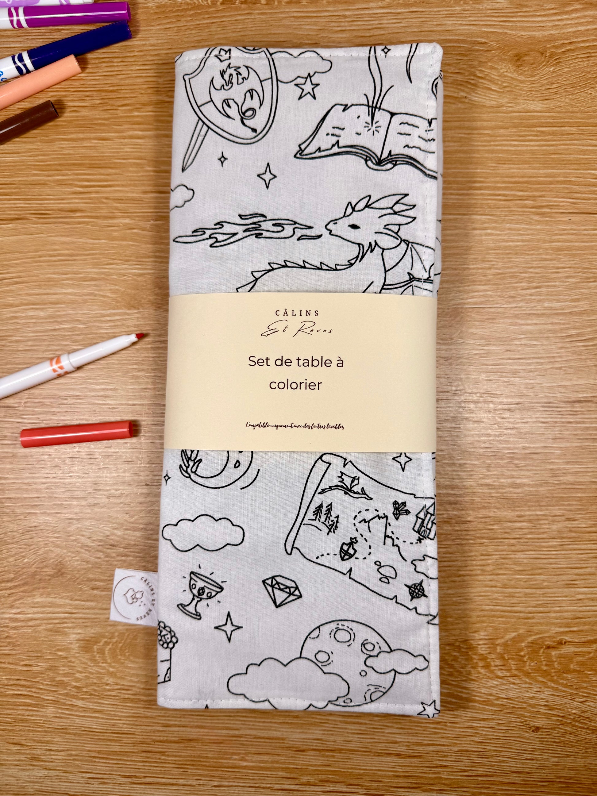Câlins et Rêves set de table à colorier dragon