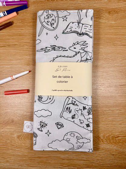 Câlins et Rêves set de table à colorier dragon
