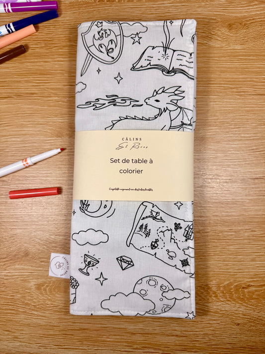 Câlins et Rêves set de table à colorier dragon