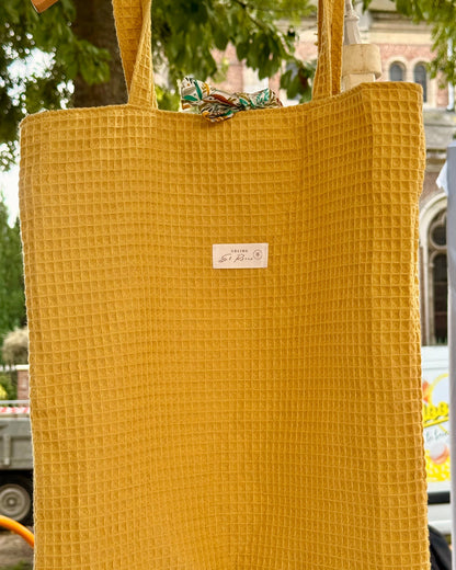 Calins et Reves tot bag personnalise nid d'abeille jaune alba