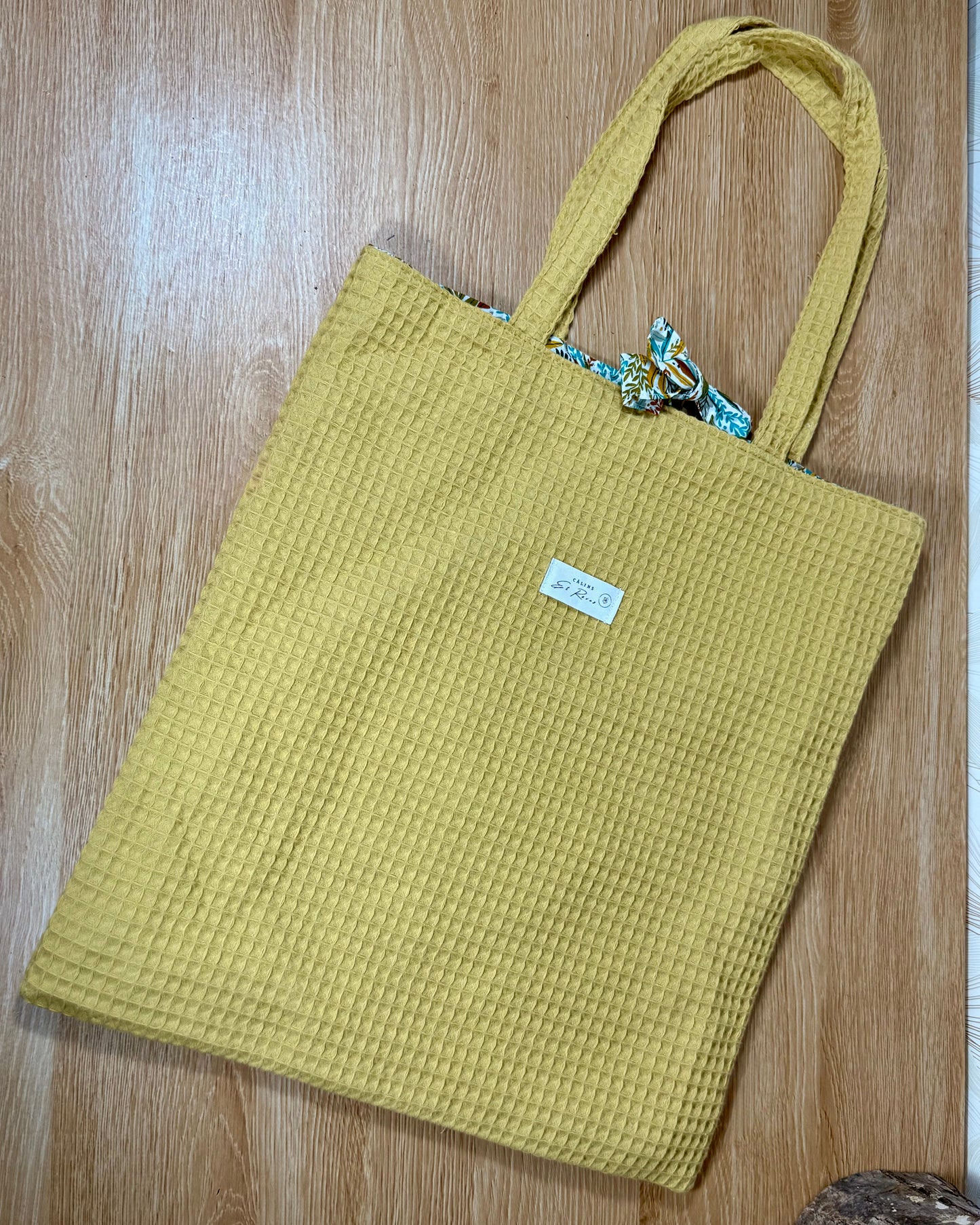 Calins et Reves tot bag personnalise nid d'abeille jaune alba