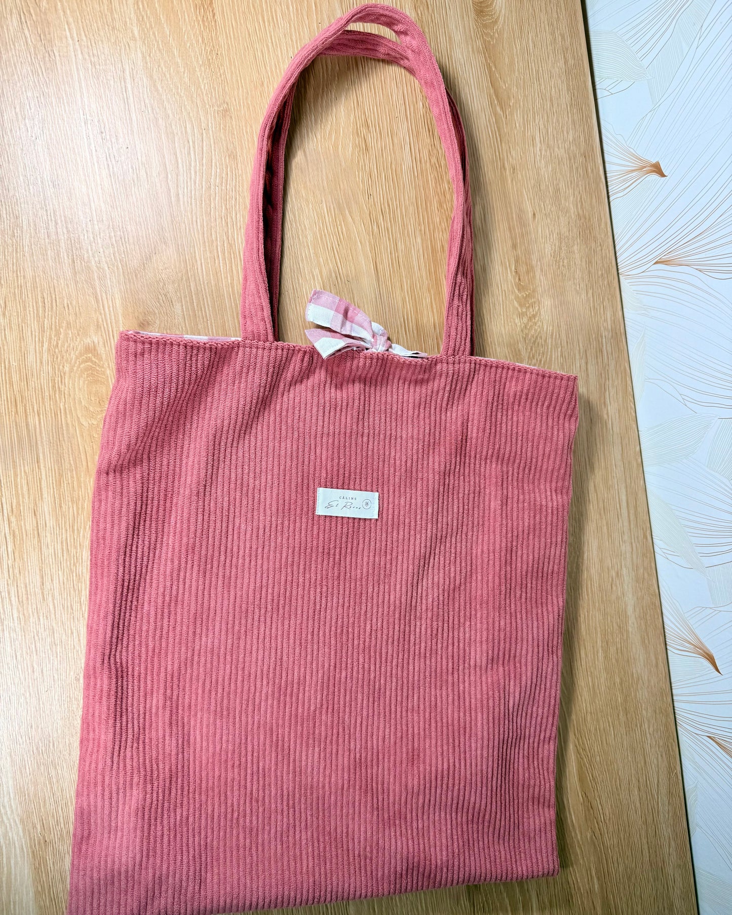 Calins et Reves tot bag personnalise velours rose vichy rose