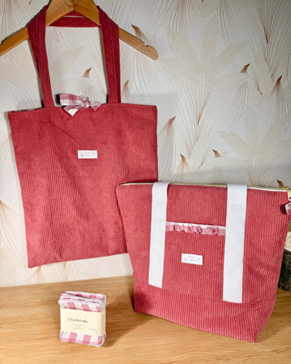 Calins et Reves tot bag personnalise velours rose vichy rose