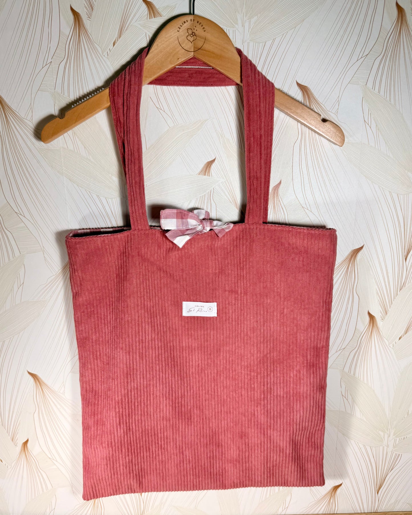 Calins et Reves tot bag personnalise velours rose vichy rose