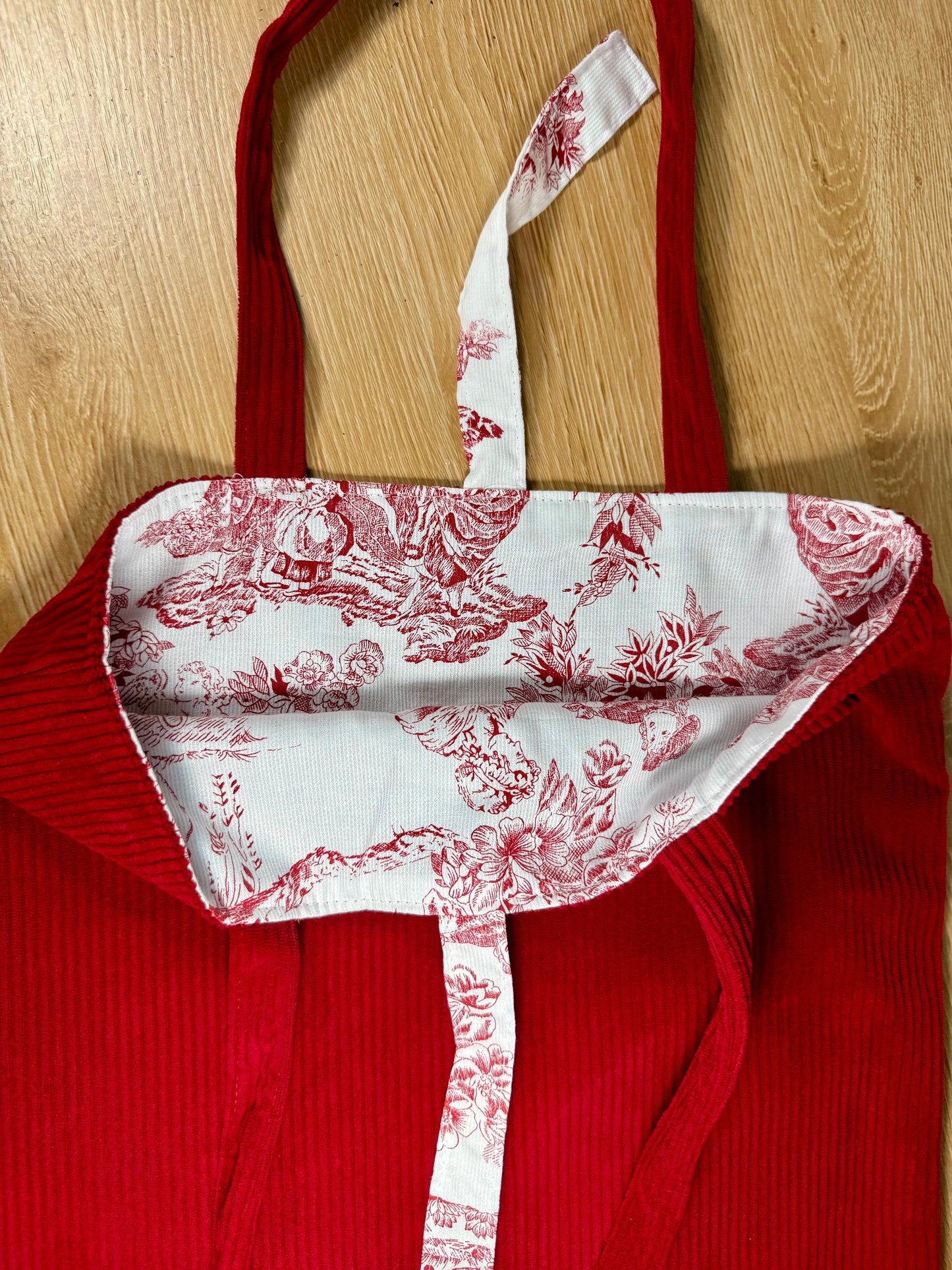Calins et Reves tote bag velours jouy rouge finition noeud
