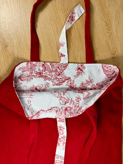 Calins et Reves tote bag velours jouy rouge finition noeud