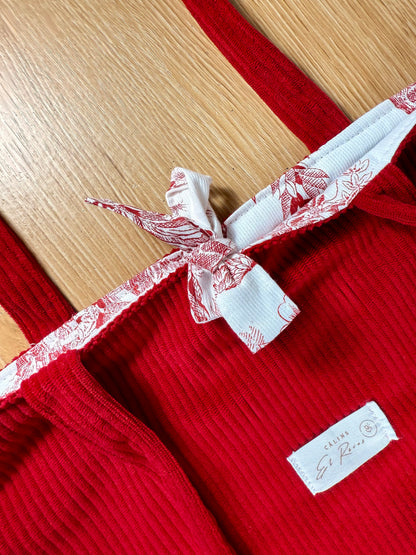Calins et Reves tote bag velours jouy rouge finition noeud