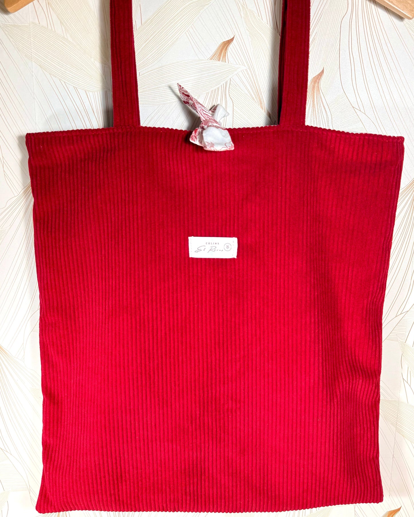 Calins et Reves tote bag velours jouy rouge finition noeud
