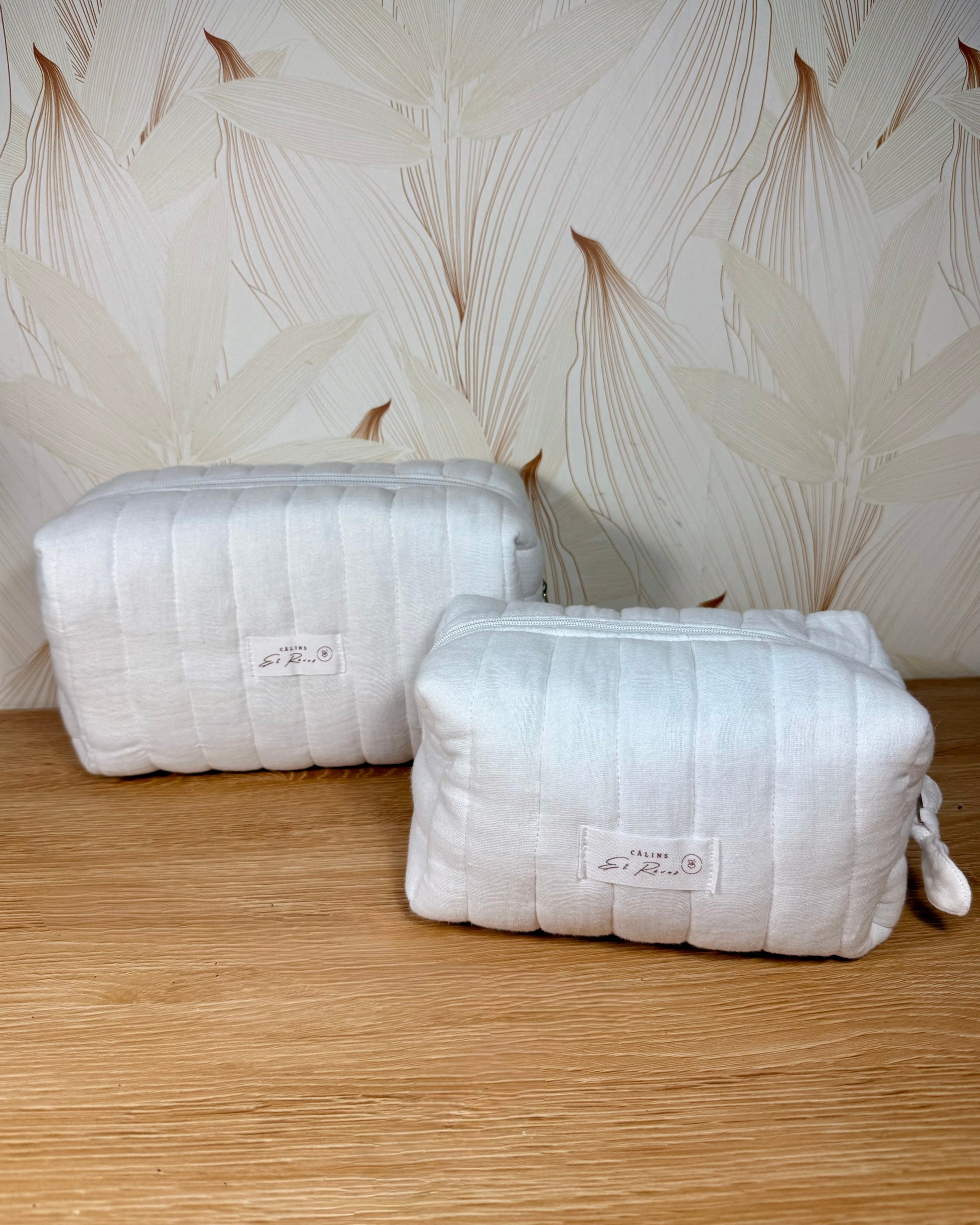 Calins et Reves trousse de toilette matelassee double gaze blanc