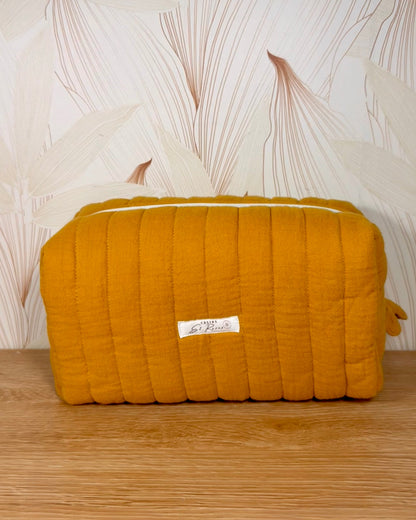 Calins et Reves trousse de toilette matelassee double gaze moutarde